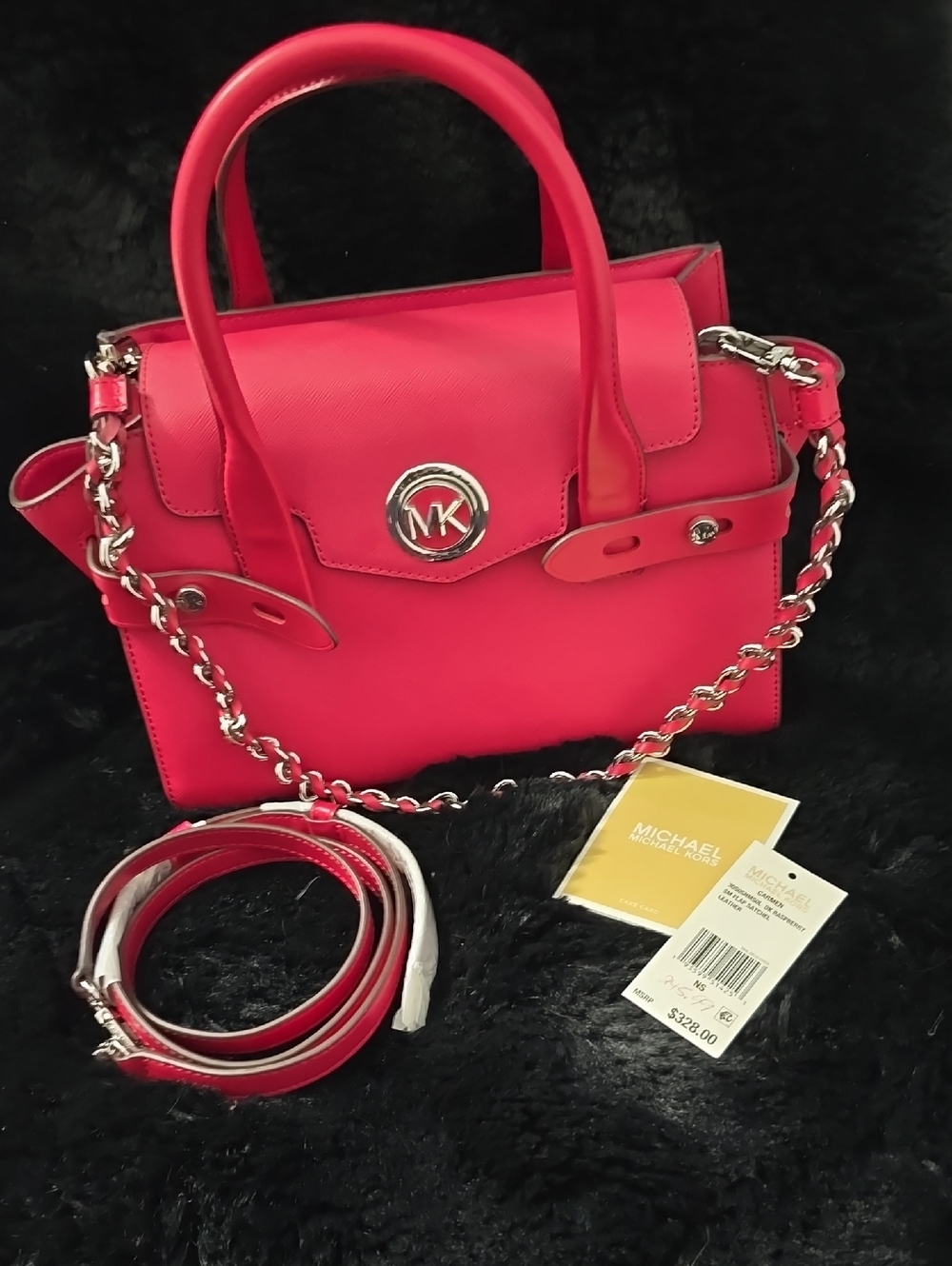 Michael Kors Hot Pink Saffiano Satchel with Chain Strap